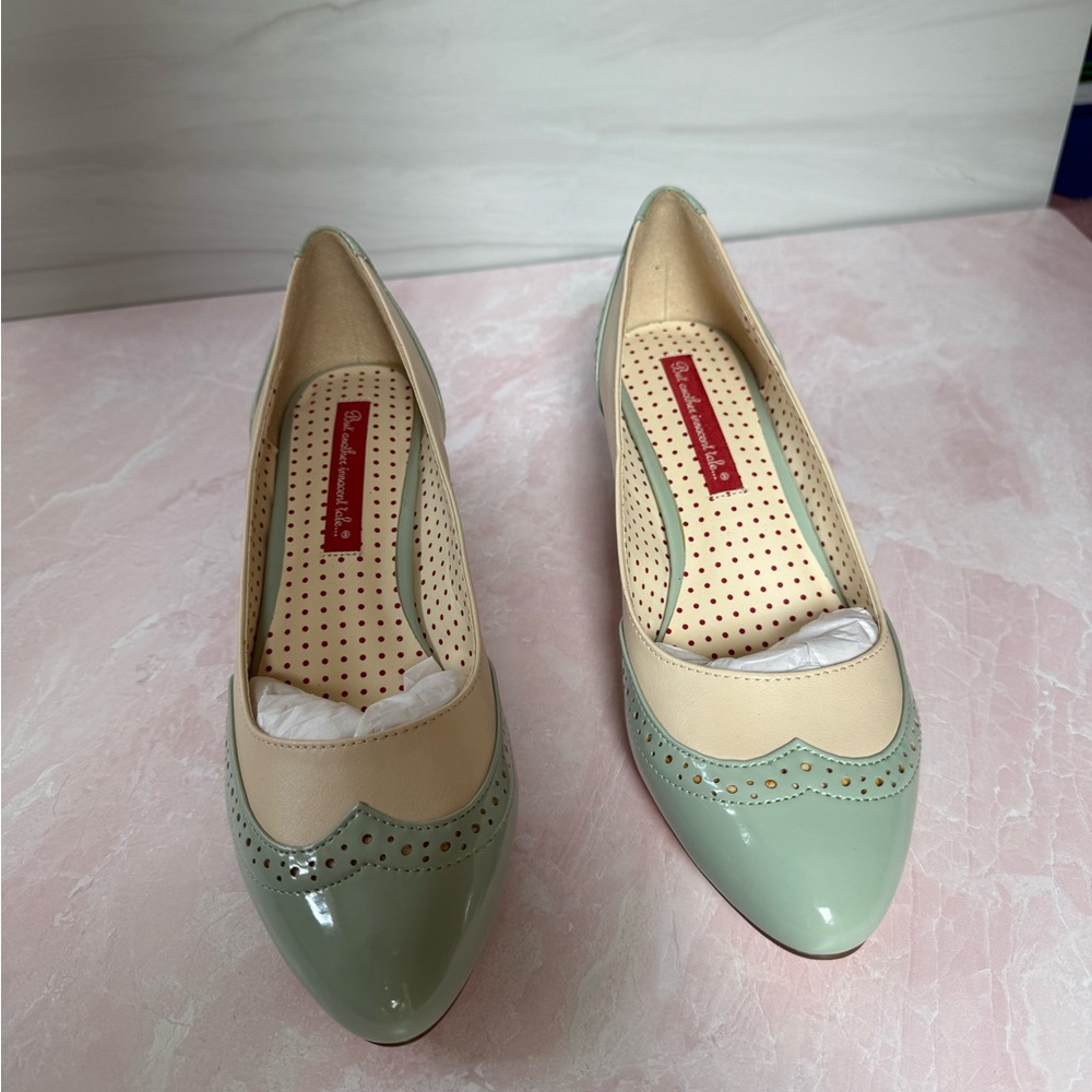Elegant Cream & Green Women's Pinup Girl Shoes Brand New -vintage 1950s inspired - Picture 8 of 11
